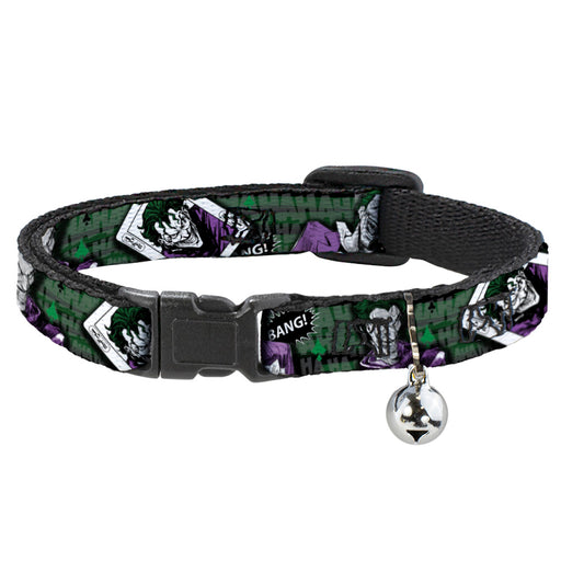 Cat Collar Breakaway - The Joker 4-Poses Joker Card HAHA Smile BANG! Grays Greens Purples Breakaway Cat Collars DC Comics   