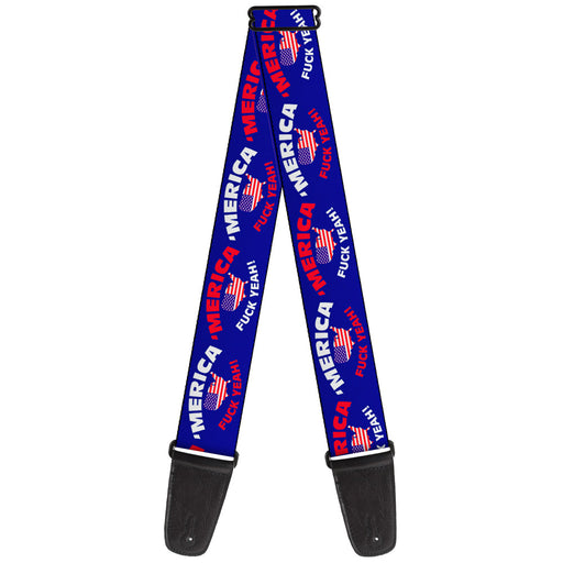 Guitar Strap - MERICA FUCK YEAH! USA Silhouette Blue White Red US Flag Guitar Straps Buckle-Down   