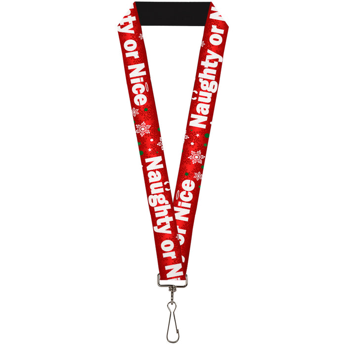 Lanyard - 1.0" - Christmas NAUGHTY OR NICE Snowflakes Reds White Green Lanyards Buckle-Down   
