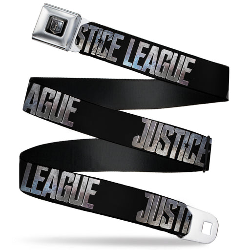 JL 2017 Badge Full Color Black Grays Seatbelt Belt - JUSTICE LEAGUE 2017 Title Black/Stone Webbing Seatbelt Belts DC Comics   