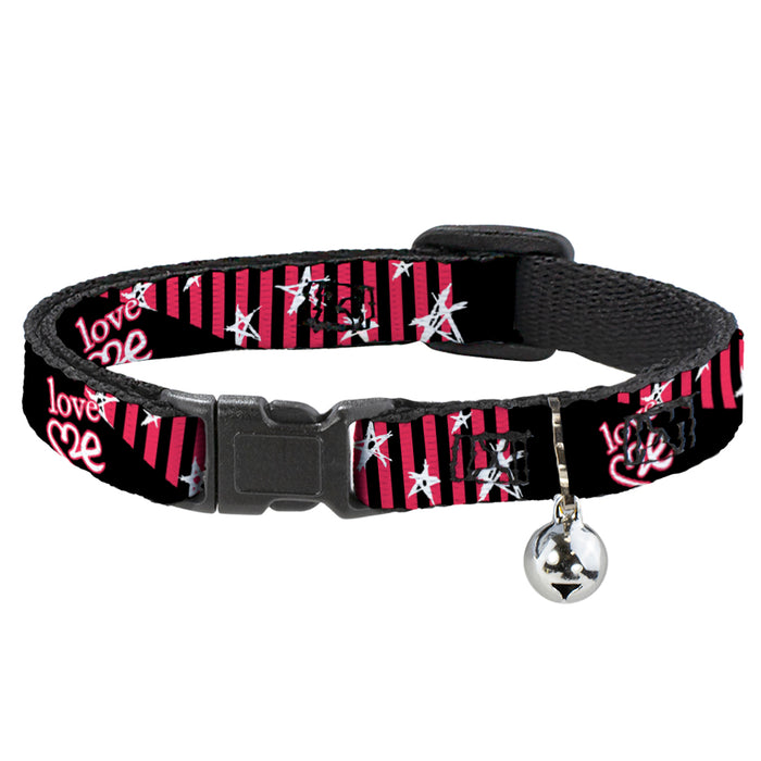 Cat Collar Breakaway - Love Me w Sketch Stars & Stripes Black Fuchsia White Breakaway Cat Collars Buckle-Down   