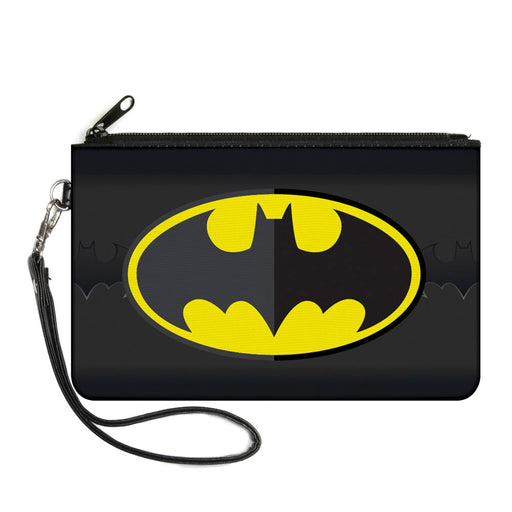 Canvas Zipper Wallet - LARGE - Batman Icon Centered Bat Signal Stripe Black Yellow Grays Canvas Zipper Wallets DC Comics   