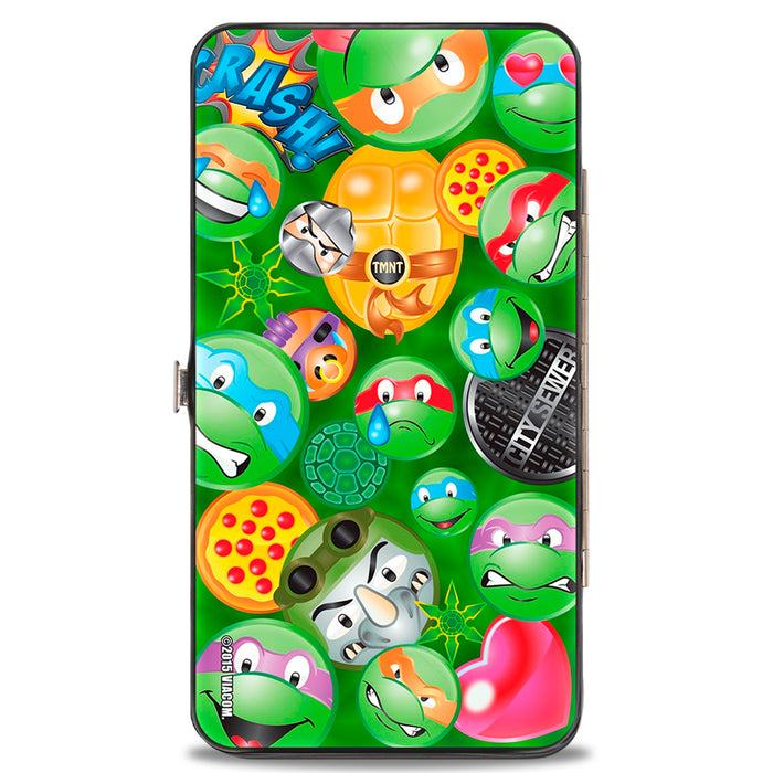 Hinged Wallet - Classic TMNT Turtle & Villain Expressions Pizza Turtle Shell Buttons Stacked Greens Hinged Wallets Nickelodeon   