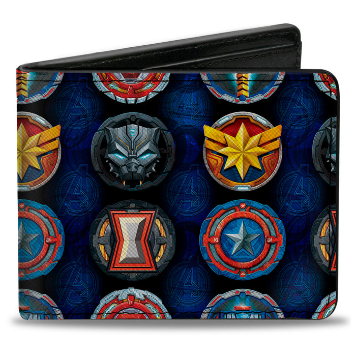 AVENGERS MERCH STRIKE Bi-Fold Wallet - Avengers Superhero Icons Blues Multi Color Bi-Fold Wallets Marvel Comics   