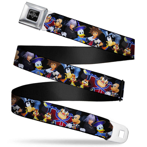 KINGDOM HEARTS Logo Full Color Black/Silver/Blue Fade Seatbelt Belt - Kingdom Hearts Re:Coded 8-Character Group Pose Black Webbing Seatbelt Belts Disney   