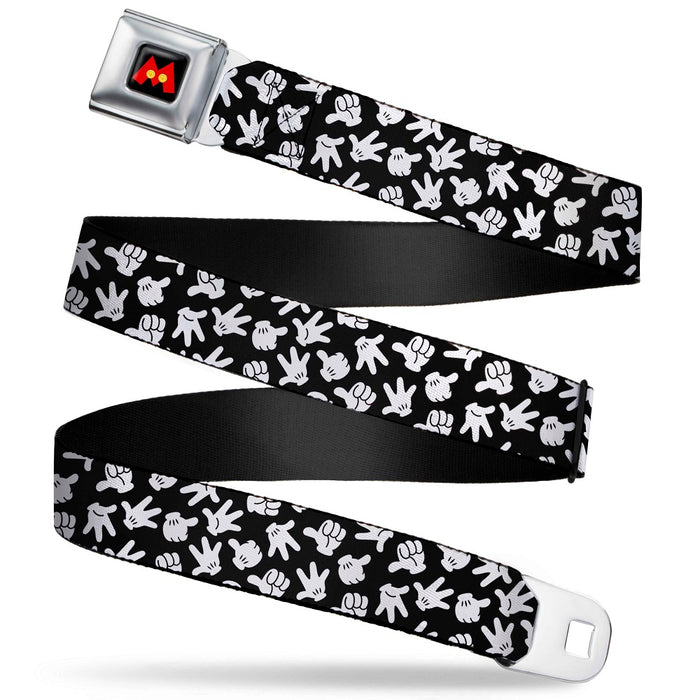 Mickey Mouse M Icon Full Color Black/Red/Yellow Seatbelt Belt - Mickey Mouse Hand Gestures2 Scattered Black/White Webbing Seatbelt Belts Disney   