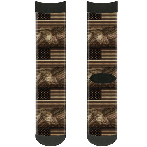 Sock Pair - Polyester - Americana Eagle & Flag Rustic Wood Grain - CREW Socks Buckle-Down   