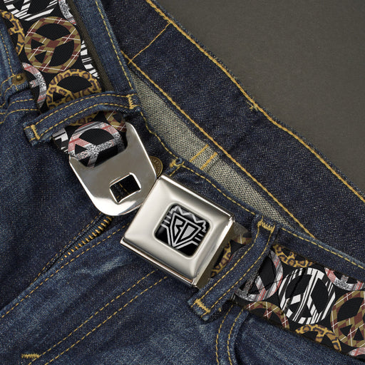 BD Wings Logo CLOSE-UP Full Color Black Silver Seatbelt Belt - Peace Black/Animal Prints Webbing Seatbelt Belts Buckle-Down   