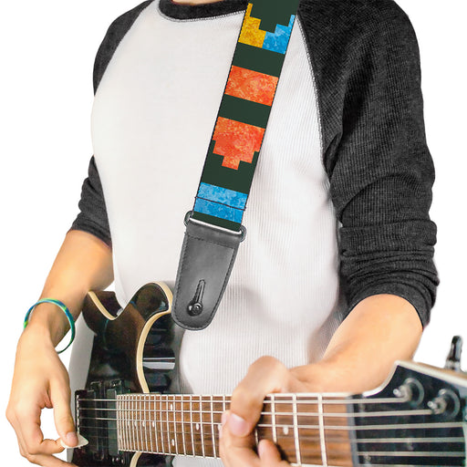 Guitar Strap - Geometric8 Charcoal Orange Gold Blue Guitar Straps Buckle-Down   