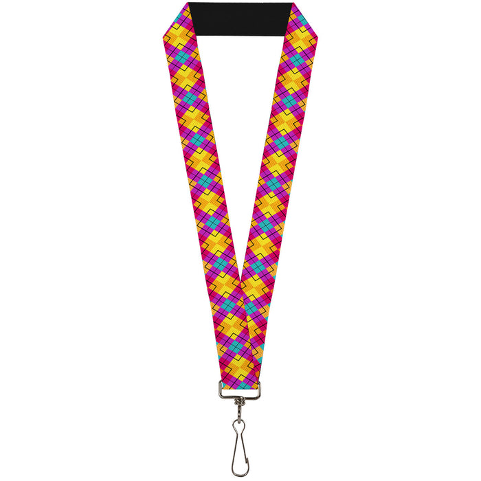 Lanyard - 1.0" - Diamond Plaid Orange Yellow Blue Purple Fuchsia Lanyards Buckle-Down   