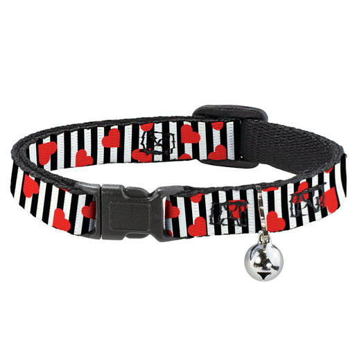 Cat Collar Breakaway - Hearts Scattered Stripe White Black Red Breakaway Cat Collars Buckle-Down   