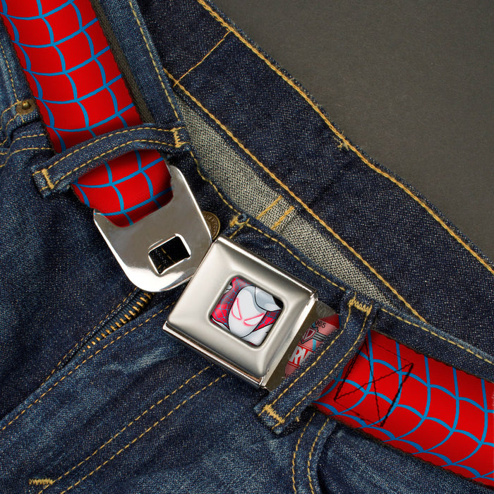 MARVEL UNIVERSE Spider-Gwen Face Full Color Seatbelt Belt - Spider-Gwen Spider-Suit Web Red/Blue Webbing Seatbelt Belts Marvel Comics   