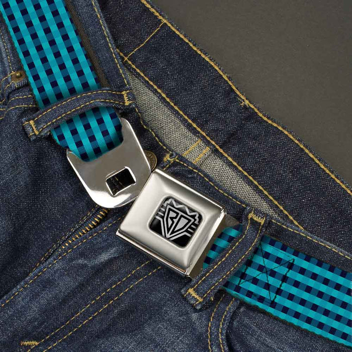 BD Wings Logo CLOSE-UP Full Color Black Silver Seatbelt Belt - Mini Buffalo Plaid Navy/Blue Webbing Seatbelt Belts Buckle-Down   