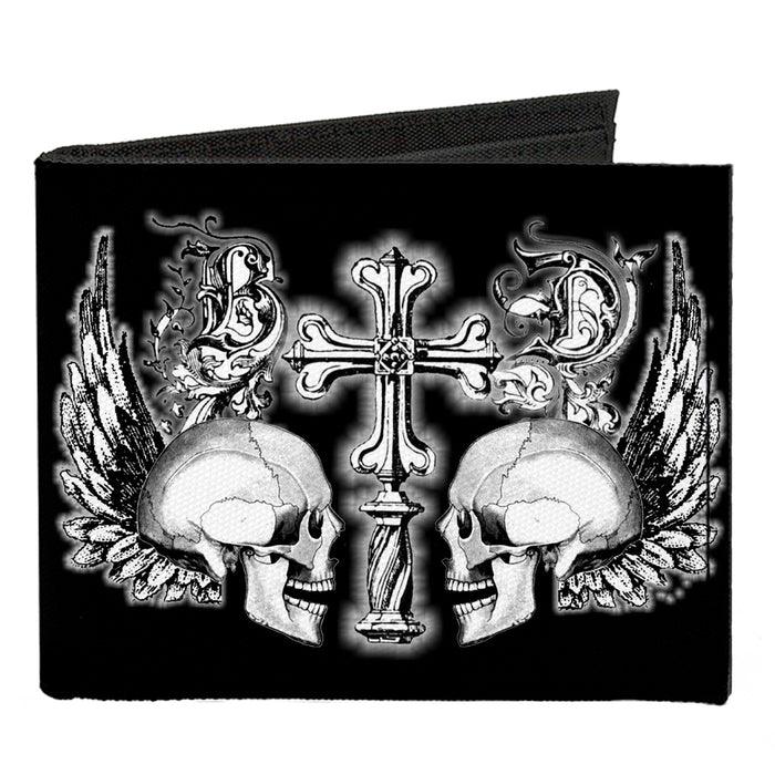 Canvas Bi-Fold Wallet - BD Skulls w Wings Black White Canvas Bi-Fold Wallets Buckle-Down   