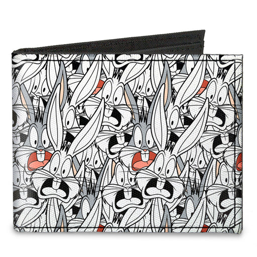 Canvas Bi-Fold Wallet - Bugs Bunny Expressions Stacked White Black Gray Canvas Bi-Fold Wallets Looney Tunes   