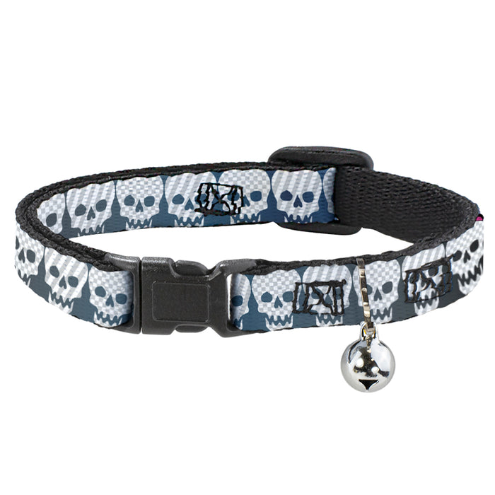 Cat Collar Breakaway - Checker & Stripe Skulls Gradient Blue Fuchsia Breakaway Cat Collars Buckle-Down   