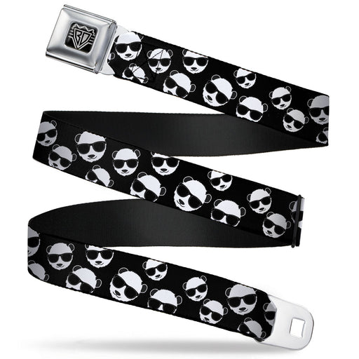 BD Wings Logo CLOSE-UP Full Color Black Silver Seatbelt Belt - Multi Panda w/Sunglasses Black/White Webbing Seatbelt Belts Buckle-Down   