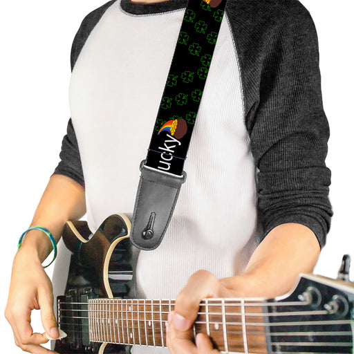 Guitar Strap - St Pat's LUCKY Pot of Gold Shamrocks Scattered Black Green White Guitar Straps Buckle-Down   