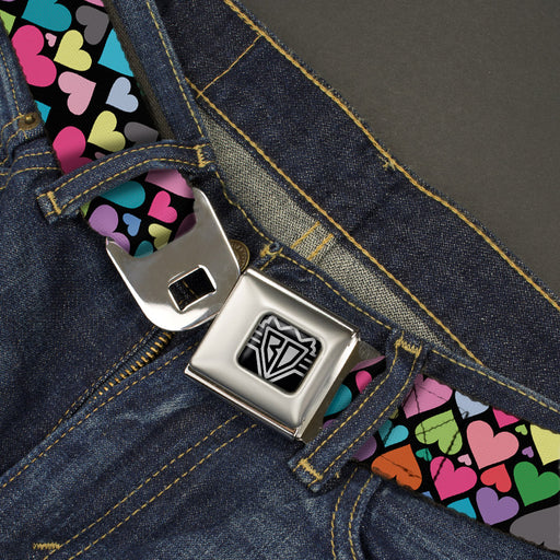 BD Wings Logo CLOSE-UP Full Color Black Silver Seatbelt Belt - Hearts Black/Multi Color Webbing Seatbelt Belts Buckle-Down   