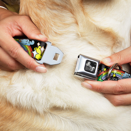 Dog Bone Seatbelt Buckle Collar - Rainbow Cloud Stars Black Seatbelt Buckle Collars Buckle-Down   