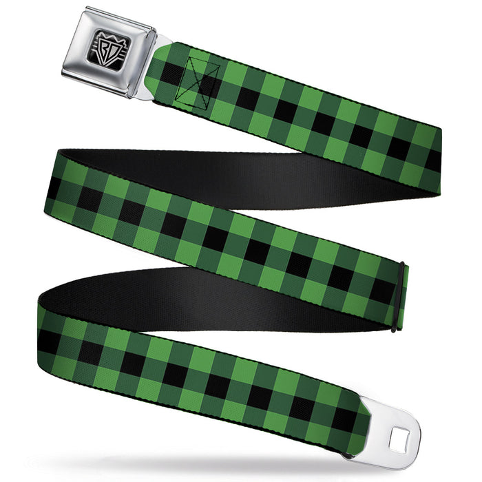 BD Wings Logo CLOSE-UP Full Color Black Silver Seatbelt Belt - Buffalo Plaid Black/Neon Green Webbing Seatbelt Belts Buckle-Down   