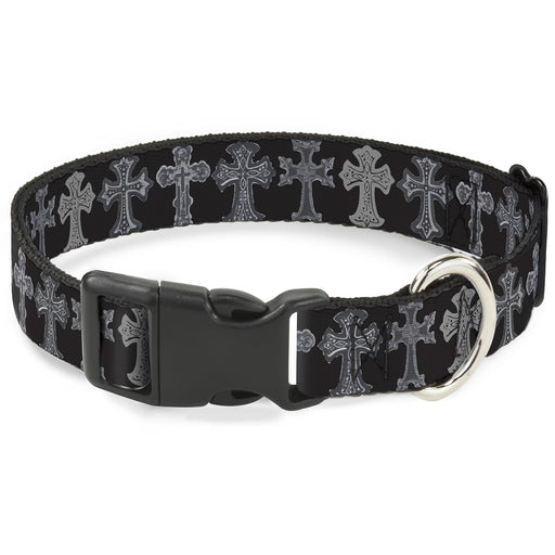 Plastic Clip Collar - Elegant Crosses Black/Grays Plastic Clip Collars Buckle-Down   