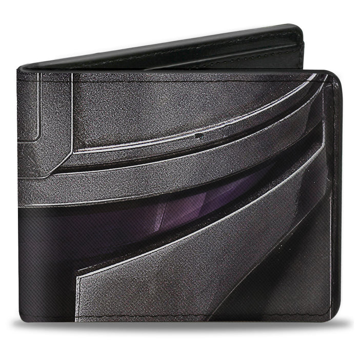 Bi-Fold Wallet - Star Wars The Mandalorian Helmet CLOSE-UP Grays Purples Bi-Fold Wallets Star Wars   