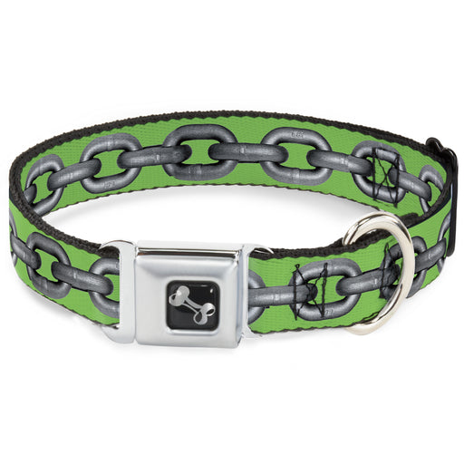 Dog Bone Seatbelt Buckle Collar - Metal Chain Green/Gray Seatbelt Buckle Collars Buckle-Down   