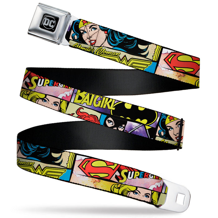 DC Round Logo Black/Silver Seatbelt Belt - Superheroines Wonder Woman/Supergirl/Batgirl Webbing Seatbelt Belts DC Comics   