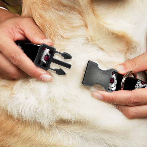 Plastic Clip Collar - Sugar Skulls Scattered Black/White/Fuchsia Plastic Clip Collars Buckle-Down   