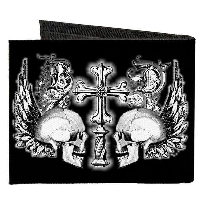 Canvas Bi-Fold Wallet - BD Skulls w Wings Black White Canvas Bi-Fold Wallets Buckle-Down   