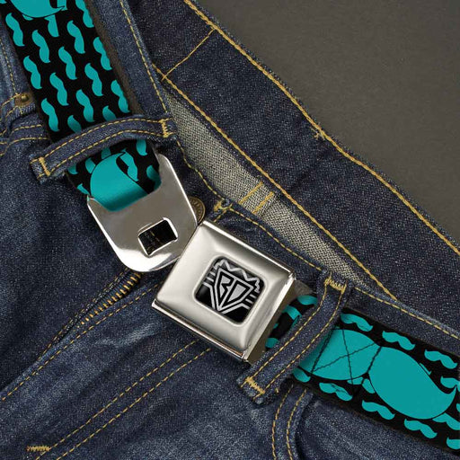 BD Wings Logo CLOSE-UP Full Color Black Silver Seatbelt Belt - Mustaches Mini/Single Repeat Black/Turquoise Webbing Seatbelt Belts Buckle-Down   