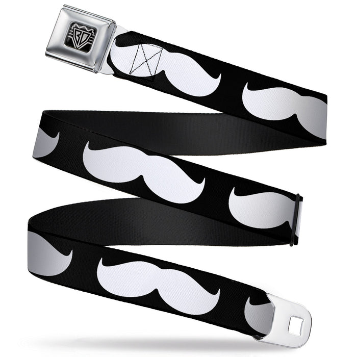 BD Wings Logo CLOSE-UP Full Color Black Silver Seatbelt Belt - Mustache Black/White Webbing Seatbelt Belts Buckle-Down   