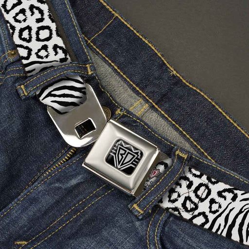 BD Wings Logo CLOSE-UP Full Color Black Silver Seatbelt Belt - Cheebra White/Black Webbing Seatbelt Belts Buckle-Down   