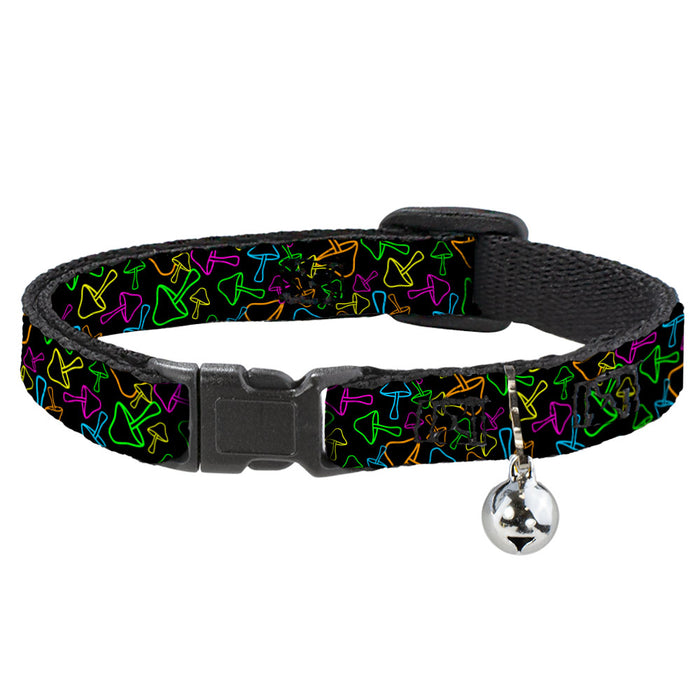 Cat Collar Breakaway with Bell - Mushroom Outline Scattered Black Multi Neon Breakaway Cat Collars Buckle-Down   