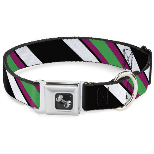 Dog Bone Seatbelt Buckle Collar - Diagonal Stripes Black/White/Pink/Green Seatbelt Buckle Collars Buckle-Down   
