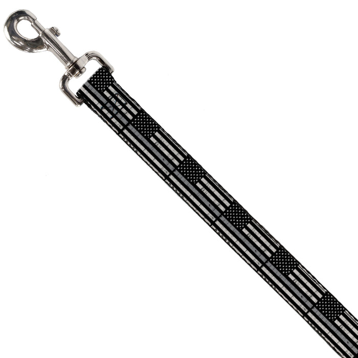 Dog Leash - Thin Gray Line Flag Weathered Black/Grays Dog Leashes Buckle-Down   