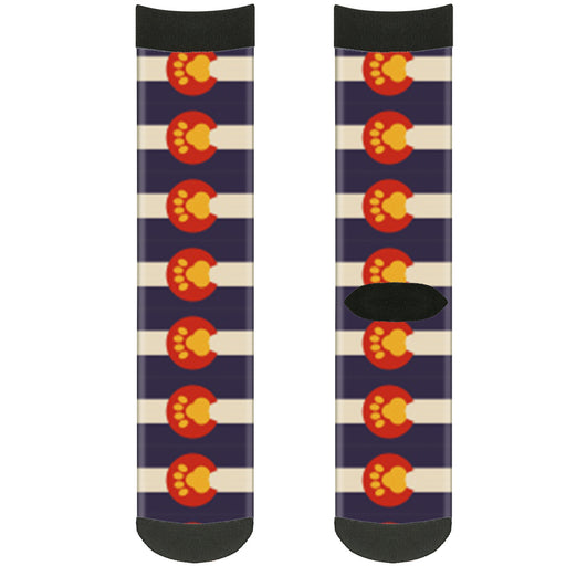 Sock Pair - Polyester - Colorado Flag Paw Print - CREW Socks Buckle-Down   