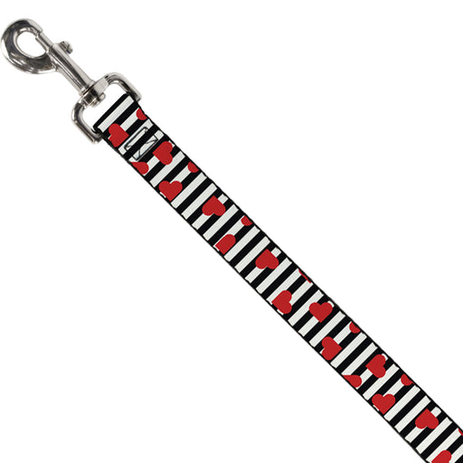 Dog Leash - Hearts Scattered/Stripe White/Black/Red Dog Leashes Buckle-Down   