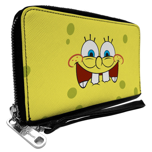 PU Zip Around Wallet Rectangle - SpongeBob Biting Lip Face Centered Clutch Zip Around Wallets Nickelodeon   