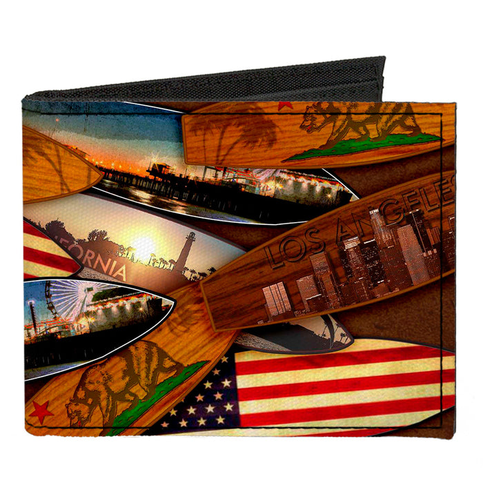 Canvas Bi-Fold Wallet - Surfboards Cali Scenes US Flag Stacked Brown3 Canvas Bi-Fold Wallets Buckle-Down   