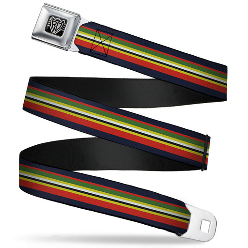 BD Wings Logo CLOSE-UP Full Color Black Silver Seatbelt Belt - Stripes Navy/Red/Yellow/Black/White/Green Webbing Seatbelt Belts Buckle-Down   
