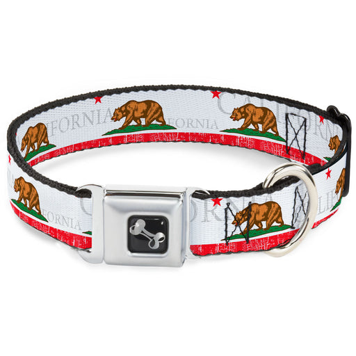 Dog Bone Seatbelt Buckle Collar - CALIFORNIA Bear/Star/Crackle Stripe White/Gray/Red Seatbelt Buckle Collars Buckle-Down   