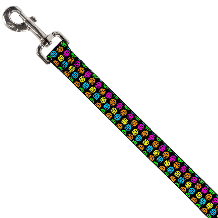 Dog Leash - Smiley Faces Melted Mini Repeat Black/Multi Neon Dog Leashes Buckle-Down   