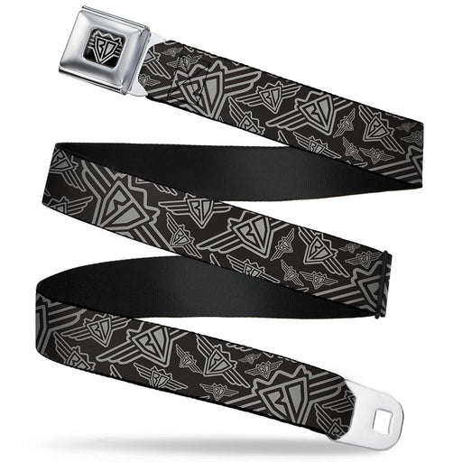 BD Wings Logo CLOSE-UP Full Color Black Silver Seatbelt Belt - BD Logo Scattered Black/Gray Webbing Seatbelt Belts Buckle-Down   