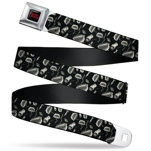 HOCUS POCUS Logo Full Color Black/Red Seatbelt Belt - Hocus Pocus Elements Collage Black/White Webbing Seatbelt Belts Disney   