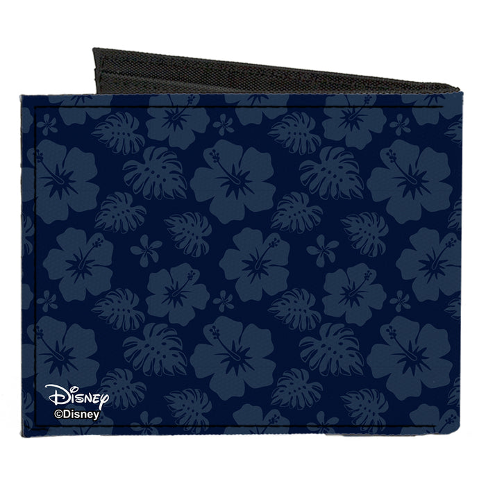 Canvas Bi-Fold Wallet - Stitch Winking Pose Tropical Flora Blues Canvas Bi-Fold Wallets Disney   
