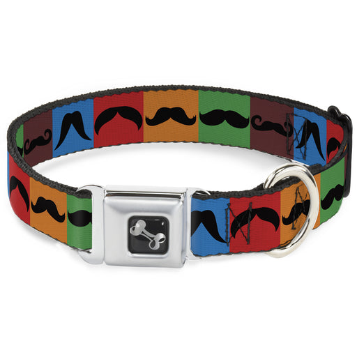 Dog Bone Seatbelt Buckle Collar - Mustaches Multi Color Blocks/Black Seatbelt Buckle Collars Buckle-Down   