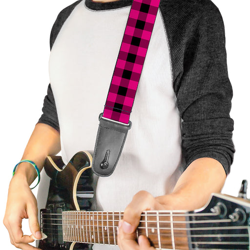 Guitar Strap - Buffalo Plaid Black Fuchsia Guitar Straps Buckle-Down   