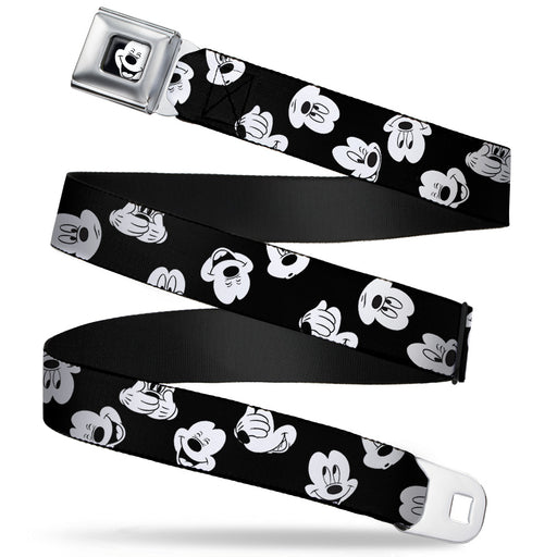 Mickey Mouse Face2 CLOSE-UP Full Color Black White Seatbelt Belt - Mickey Mouse Expressions Scattered Black/White Webbing Seatbelt Belts Disney   
